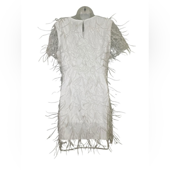 Milly Rana Feather Shift Dress White Mesh Ostrich Embroidery NWT Size 6 - Picture 4 of 8